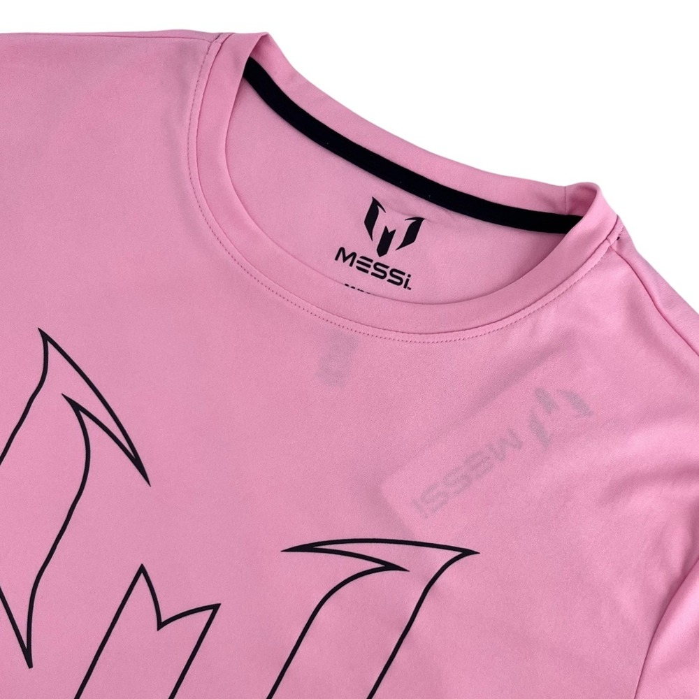 Messi Logo Tee Youth Medium Candy Pink Short Sleeve Crew Neck Polyester Soccer